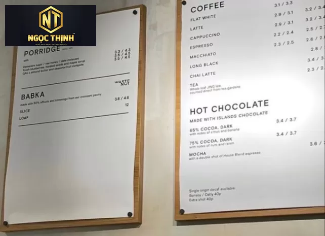 BẢNG MENU NỀN TRẮNG GIÁ TỐT - BMN01